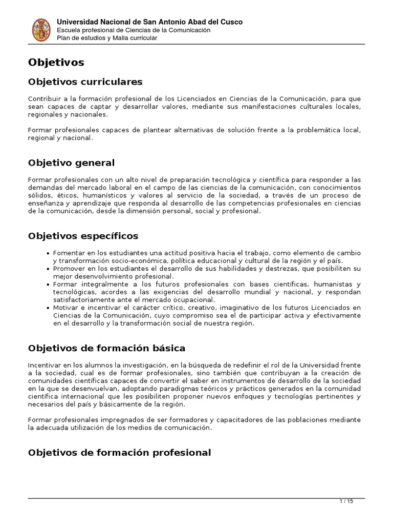 Plan - de - Estudios - y - Malla - Curricular UNSAAC | PDF | Plan de ...