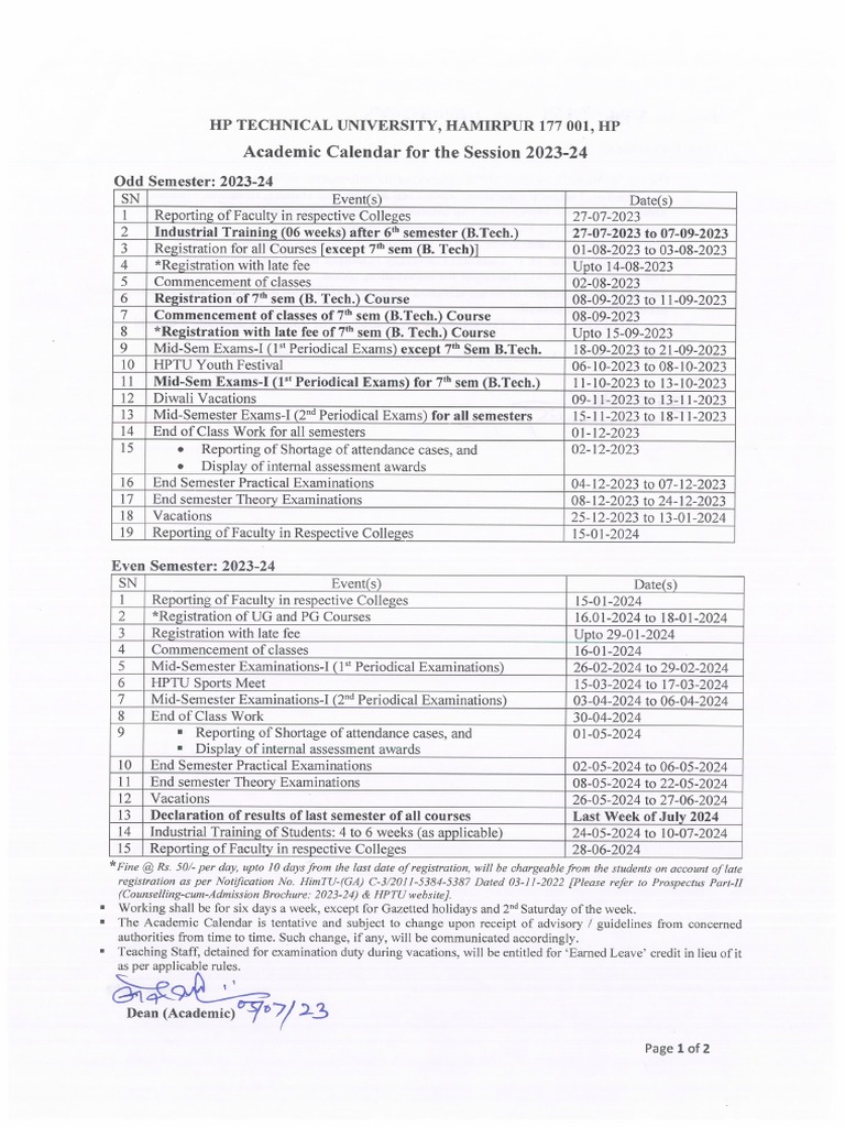 Acadmic Calendar For The Session 2023-24 | PDF