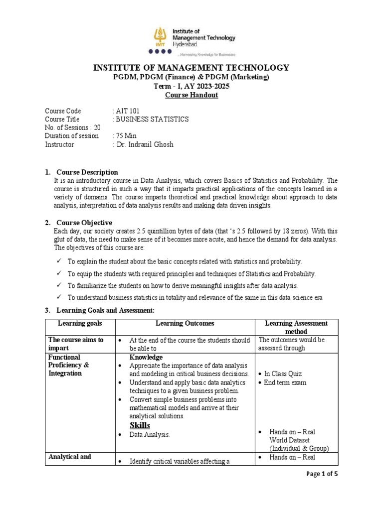 Business Statistics Course Overview 2023 | PDF | Statistics | Estimator