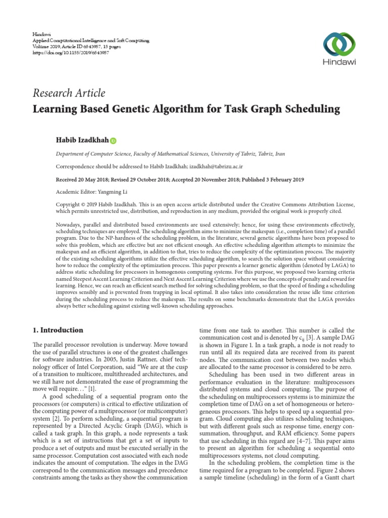 Research Article: Learning Based Genetic Algorithm For Task Graph ...