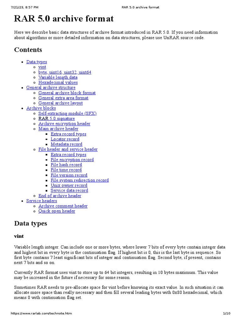 RAR 5.0 Archive Format Overview | PDF | File Format | Computer File