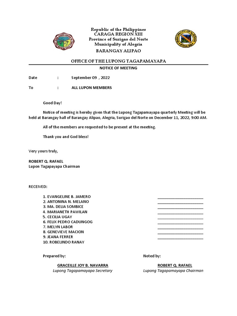 NOTICE of Meeting | PDF