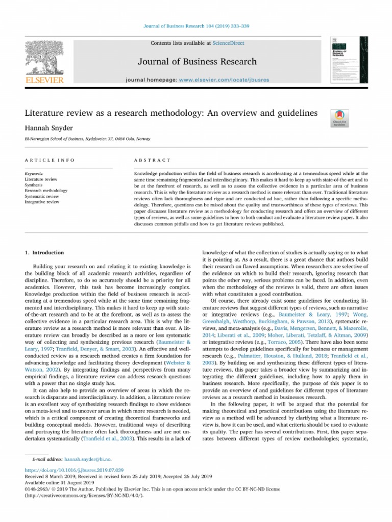 Literature Review As A Research Methodology An Overview and
