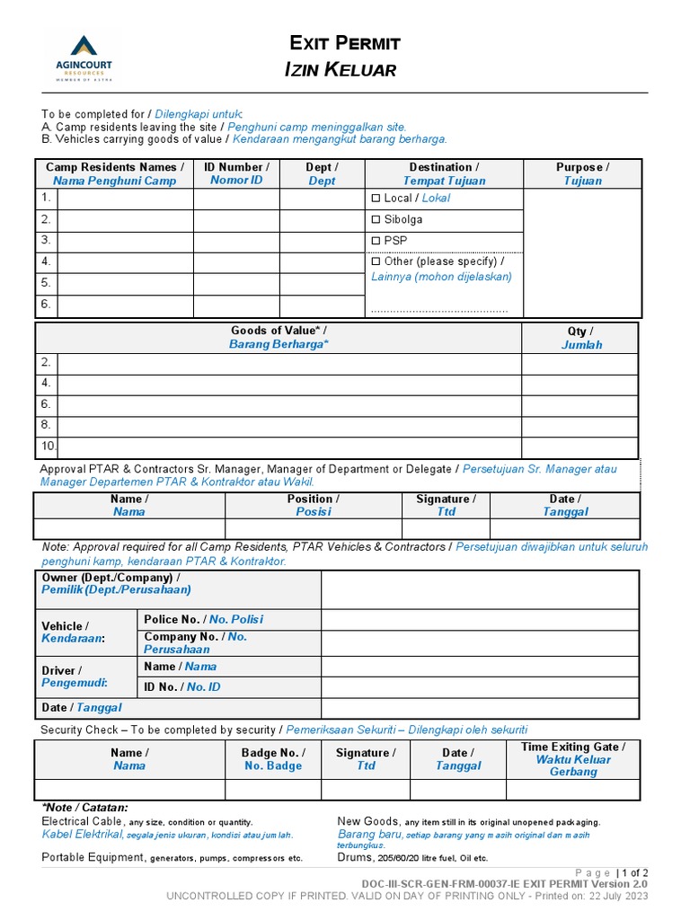 Exit permit form ie pdf