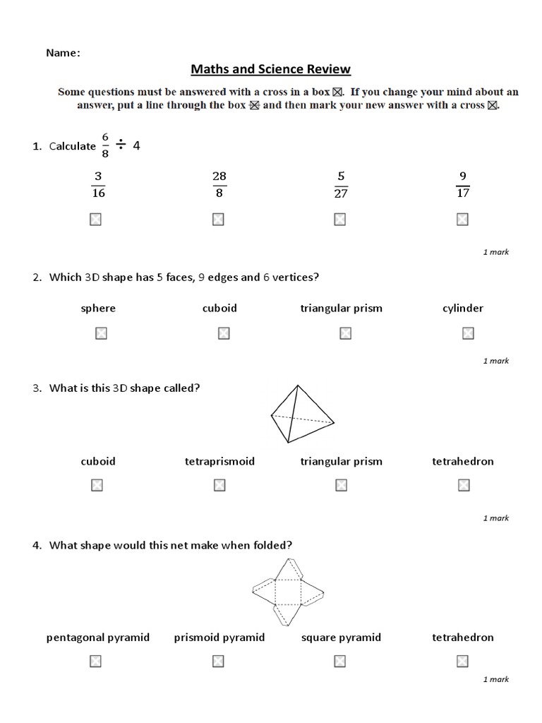 Maths and Science Practice Questions | PDF | Tetrahedron | Shape