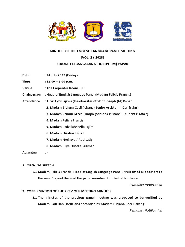 English Language Panel Meeting Minutes | PDF