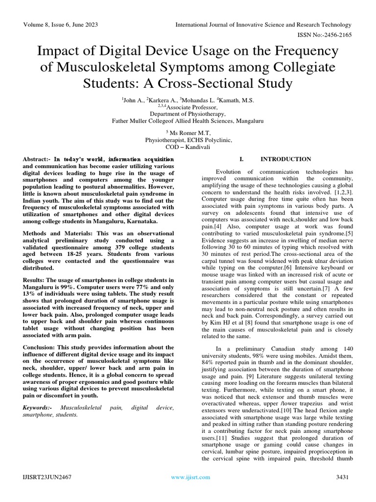 Impact of Digital Device Usage On The Frequency of Musculoskeletal ...