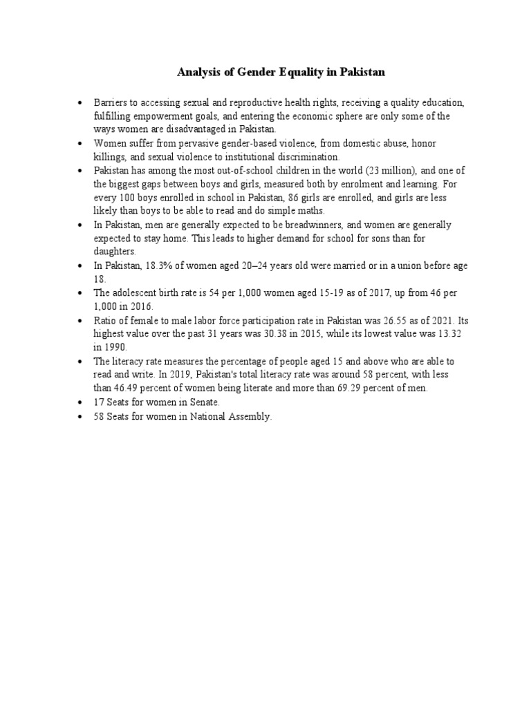 Gender Inequality in Pakistan Today | PDF
