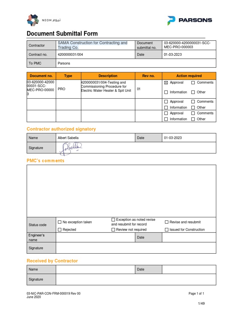 Testing and Commissioning Procedure For Electric Water Heater & Spit