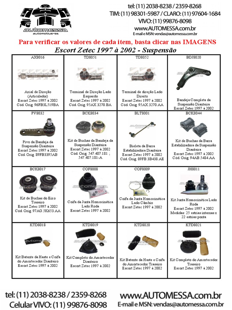 Peças para Escort Zetec 1997-2002 | PDF | Indústria