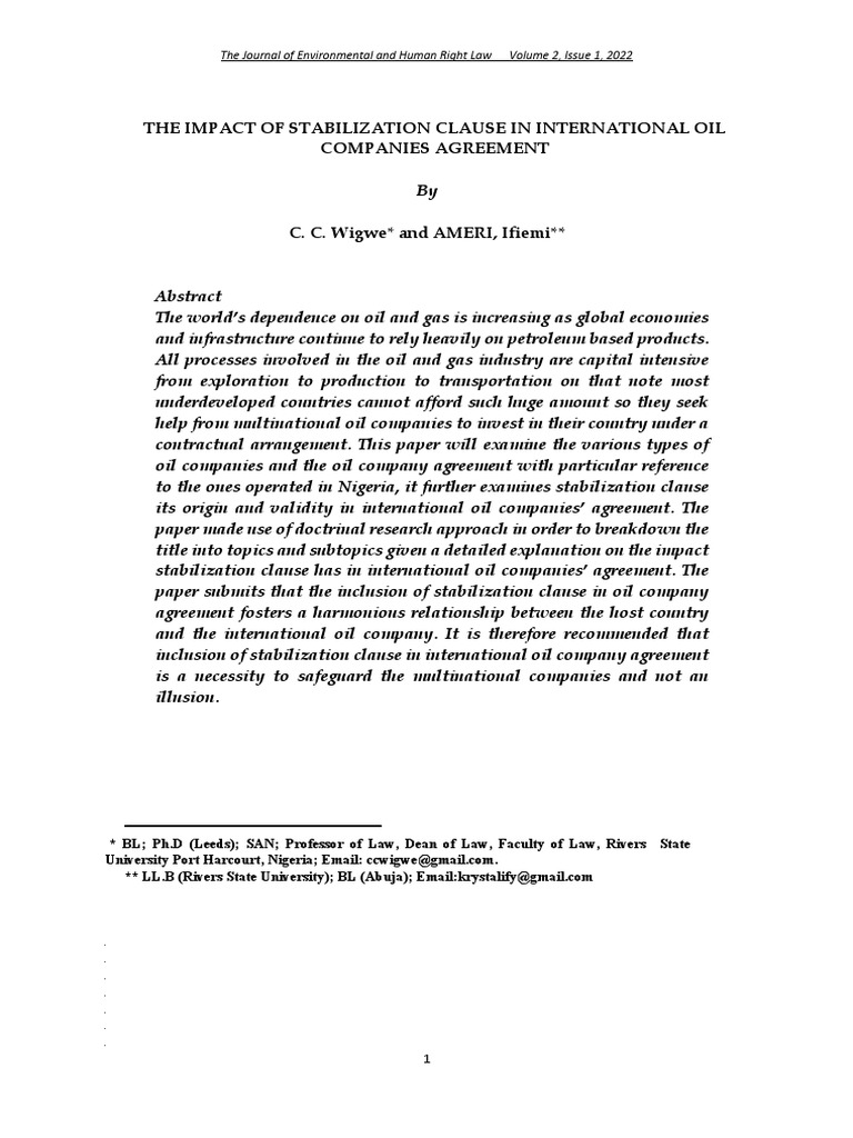 Impact of Stabilization Clauses in Oil Contracts | PDF | Petroleum ...