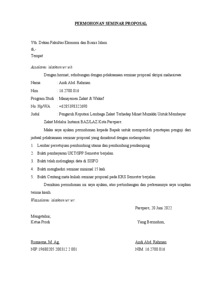 Permohonan Seminar Proposal Pdf