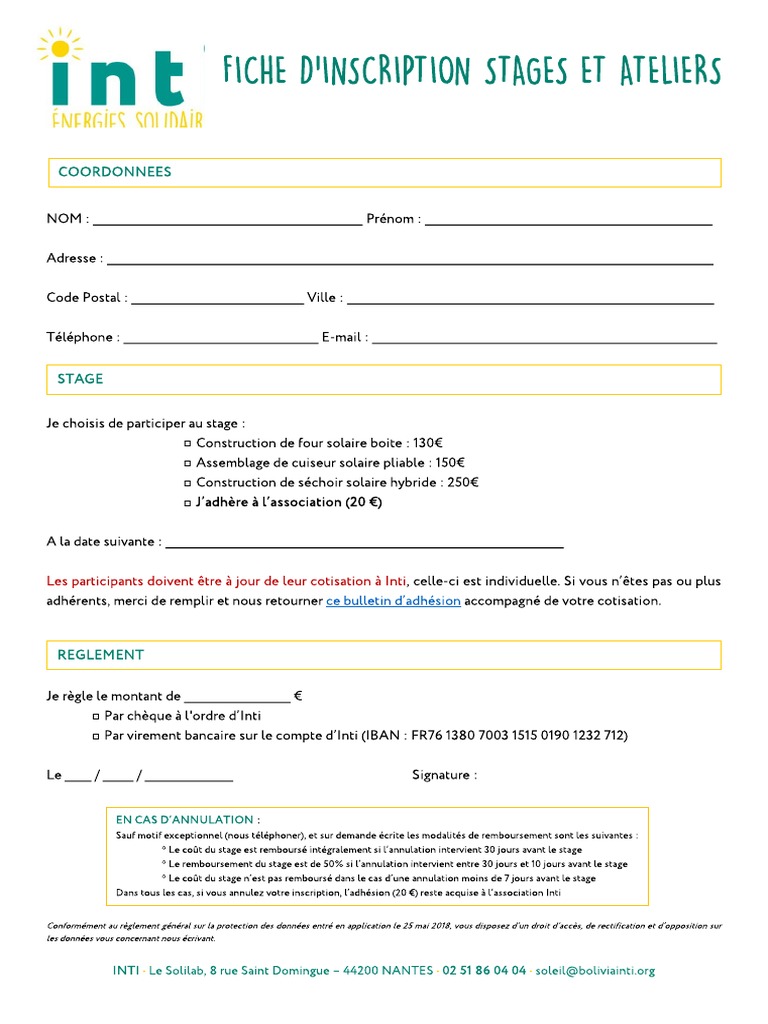 Fiche Inscription Stages Ateliers 2023 | PDF