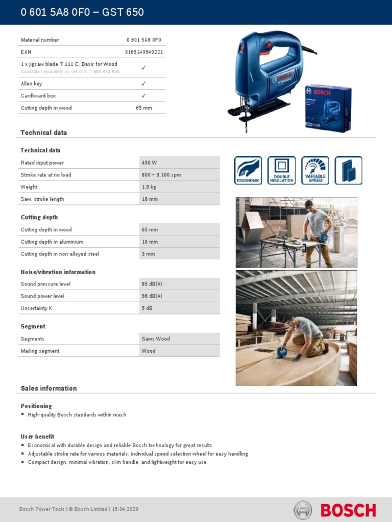 BoschJigsawMachineGst650 Data PDF