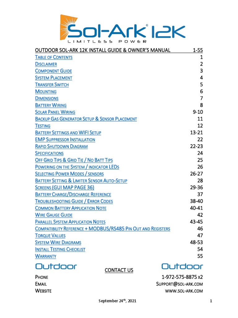 Sol-Ark 12K Outdoor Install Guide | PDF | Electrical Grid ...
