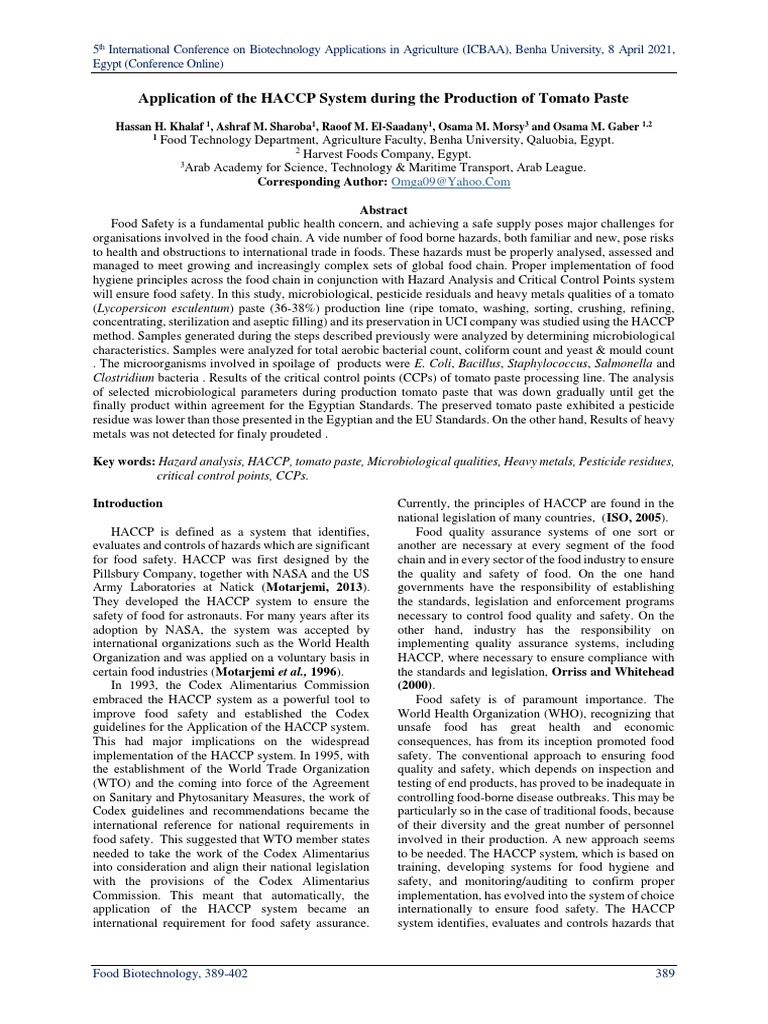 348 38 Application of The HACCP System During T | PDF | Hazard Analysis ...