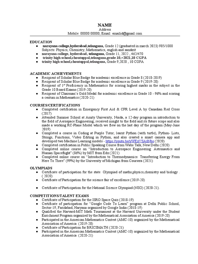 SAMPLE UG Resume 2022 PDF - 1720234992