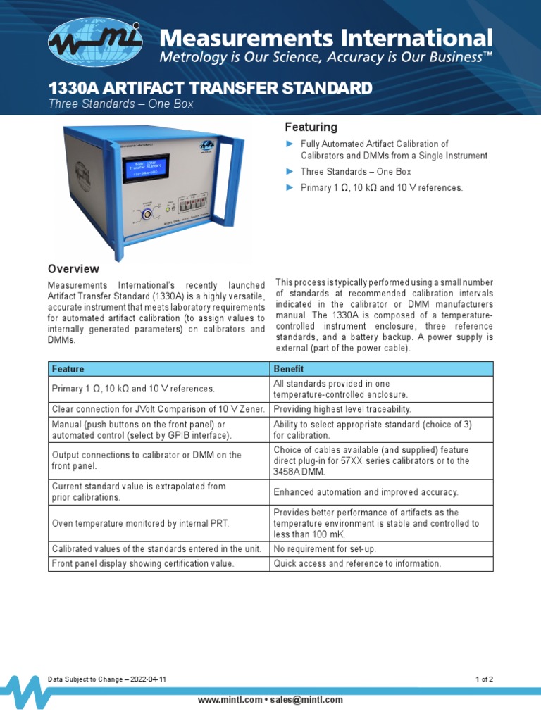 1330A Artifact Transfer Standard Three Standards One Box PDF