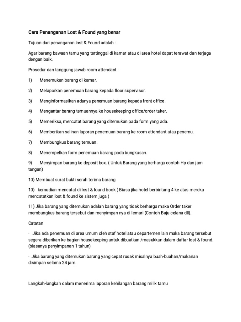 Prosedur Lost And Found Pdf