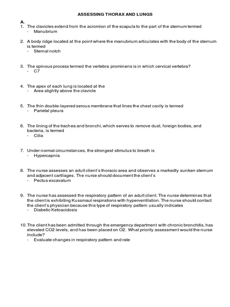 Thoracic and Respiratory Assessment Guide | PDF | Thorax | Respiratory ...