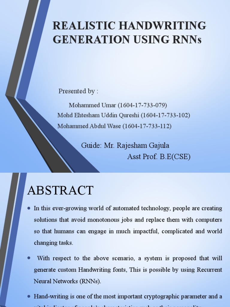 Realistic Handwriting Generation Using RNN's Major Project | PDF ...