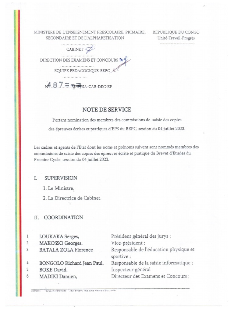 Note de Service Saisie Des Notes Bepc 2023 | PDF