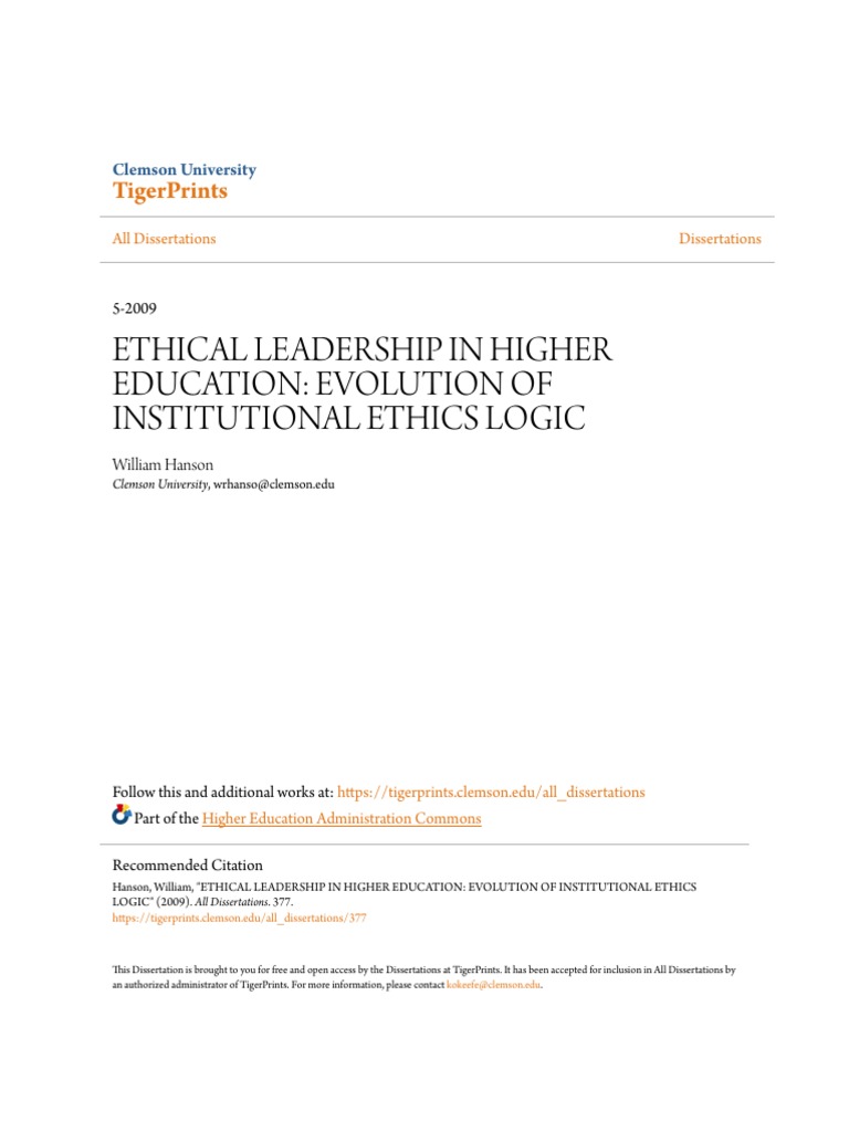 Ethical Leadership in Higher Education - Evolution of Institutiona ...
