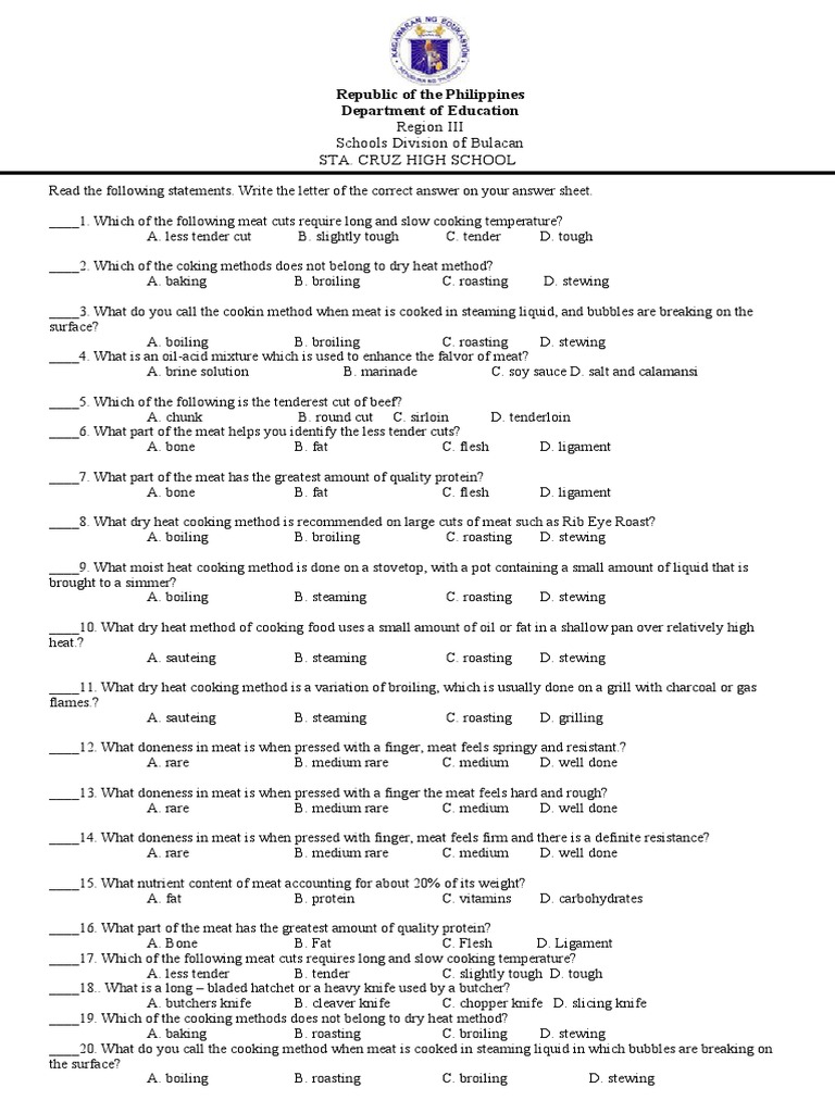 Grade 10 TLE Cookery Q4 Reviewer | PDF | Grilling | Cooking