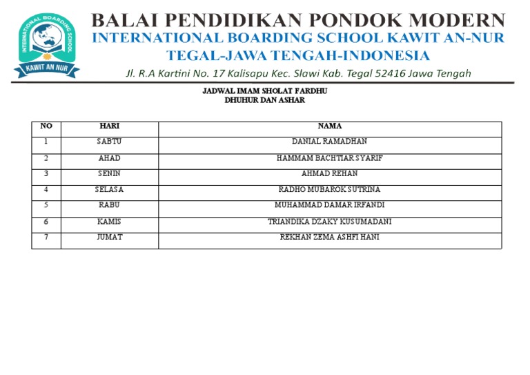 Jadwal Imam Sholat Fardhu Pdf