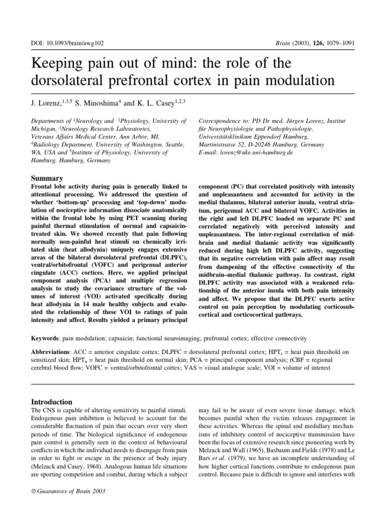 Lorenz (2003) - Keeping Pain Out of Mind The Role of The Dorsolateral ...