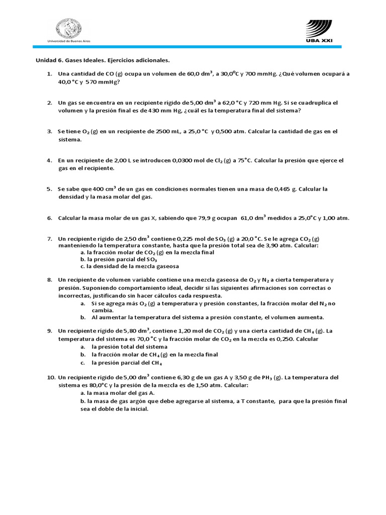 Ejercicios sobre Gases Ideales | PDF | Gases | Fases de la materia