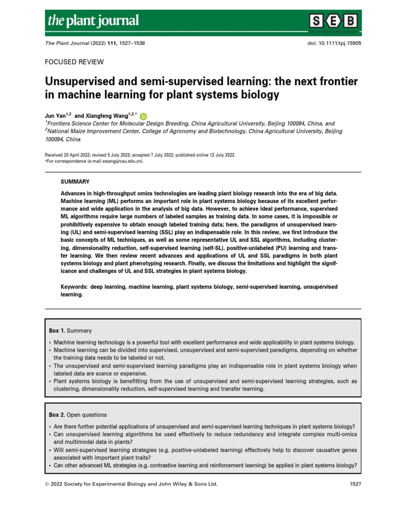 Unsupervised Learning in Plant Biology | PDF | Cluster Analysis ...