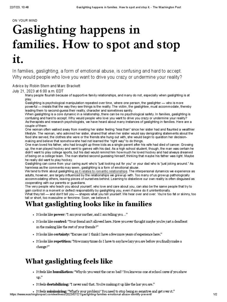 Family Gaslighting: Spot and Stop It | PDF | Behavioural Sciences ...