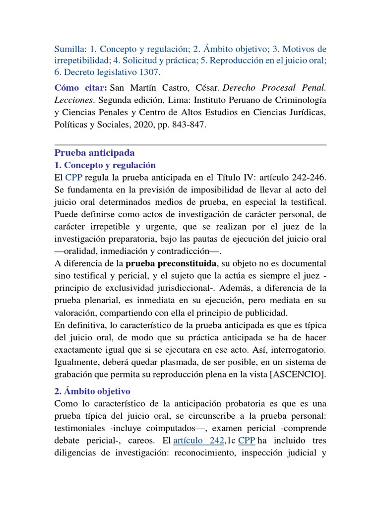 Prueba Anticipada - Lectura | PDF | Evidencia (ley) | Mandato