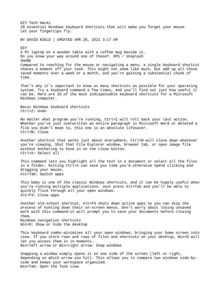 Keyboard Shortcut | Download Free PDF | Computer Architecture ...