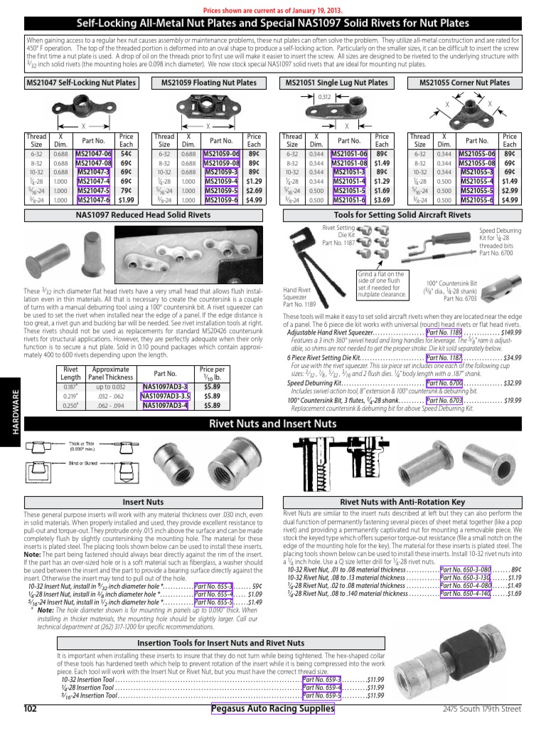 Self-Locking Nut Plates and Rivets | PDF | Rivet | Metals