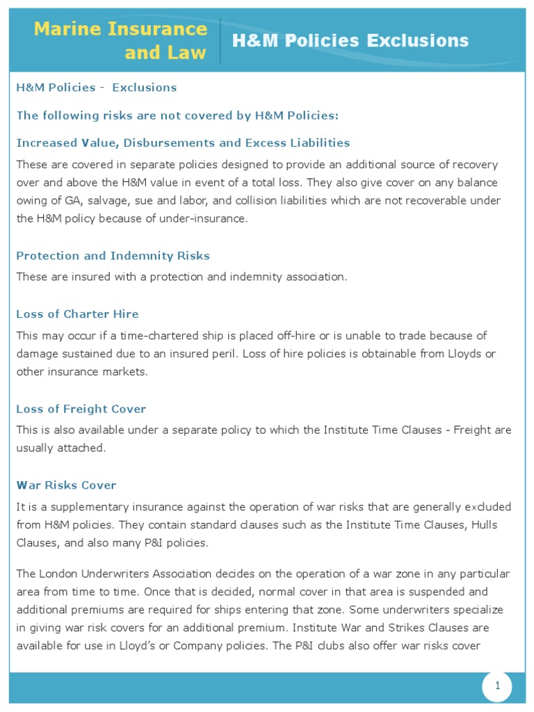 3 3 H&M Policy Exclusions PDF Insurance Risk