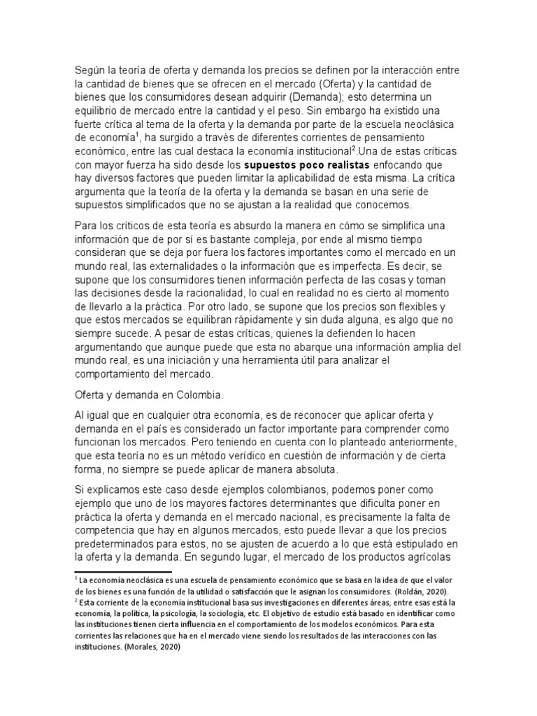 Críticas a la oferta y demanda en Colombia | PDF | Oferta y demanda ...