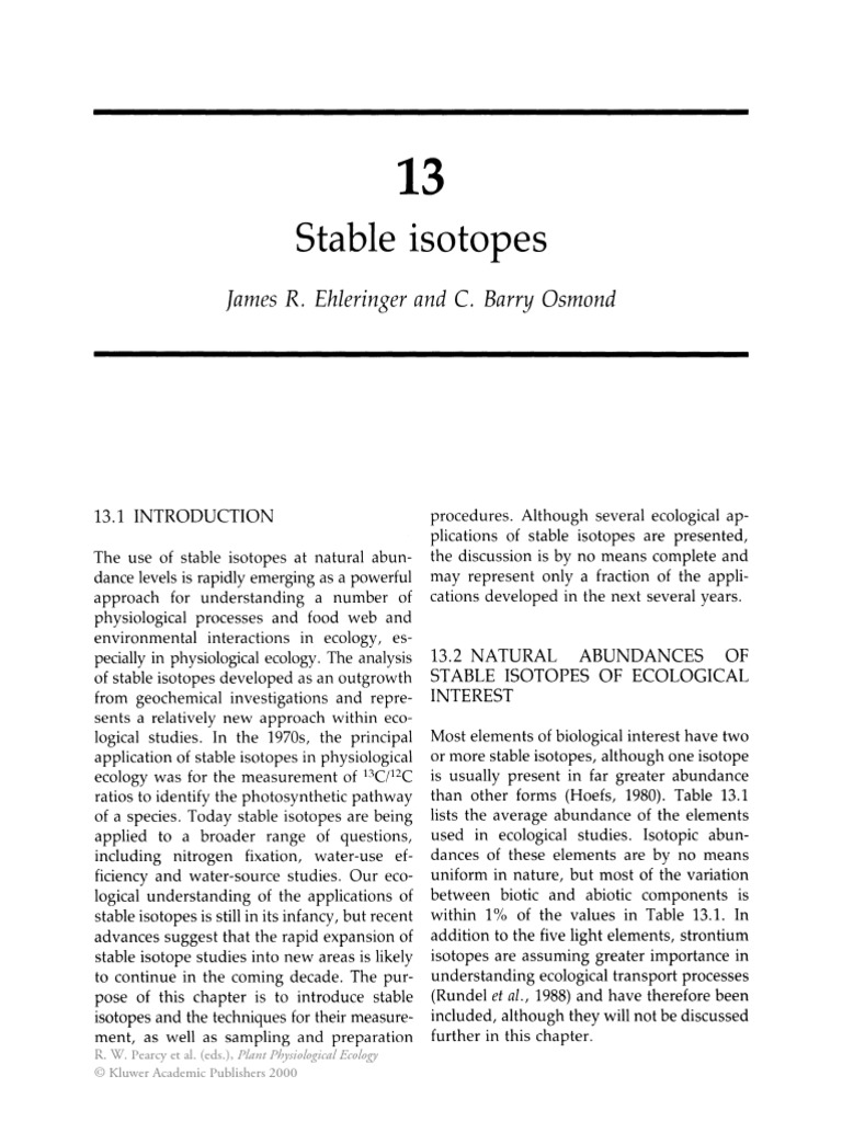 Stable Isotopes James R. Ehleringer and C. Barry Osmond PDF Mass