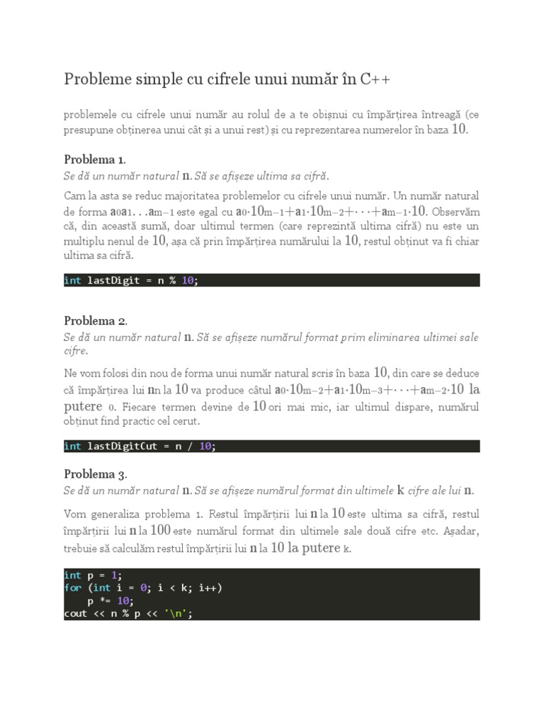 Probleme Simple Cu Cifrele Unui Număr În C++ | PDF