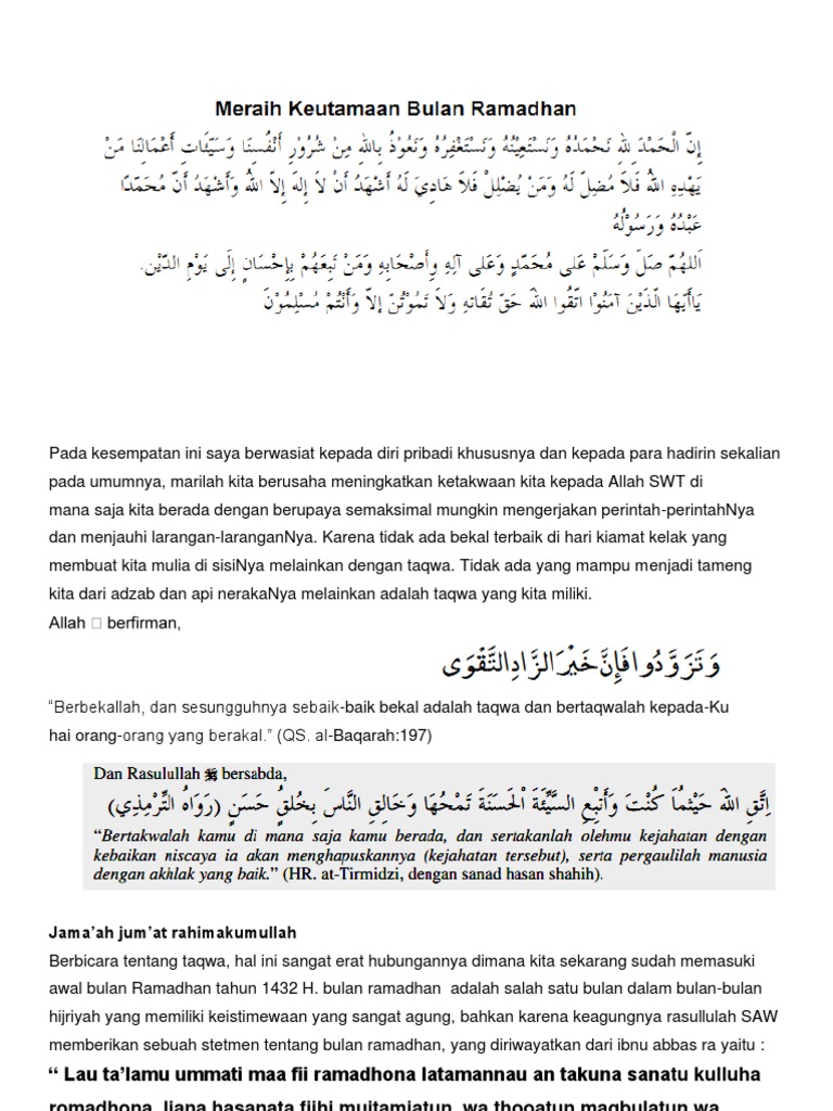 Khutbah Jumat Ramadhan Terbaik Berbagi Informasi