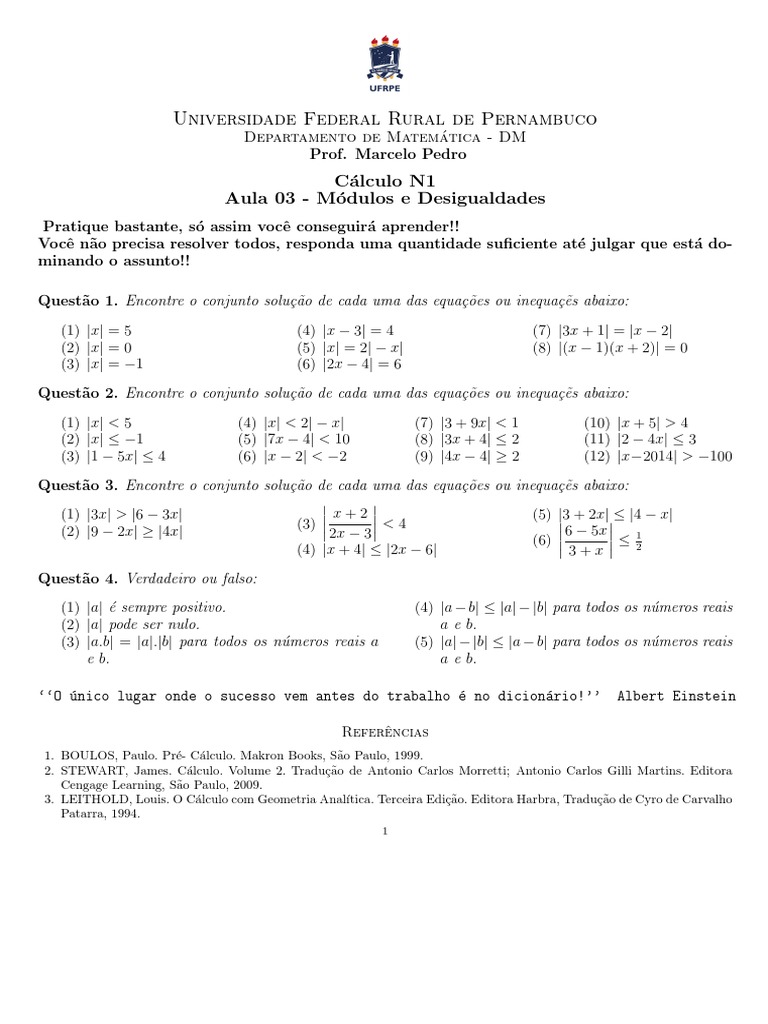 Aula 03 Calculo N1 Modulos Desigualdades | PDF | Matemática | Analise ...