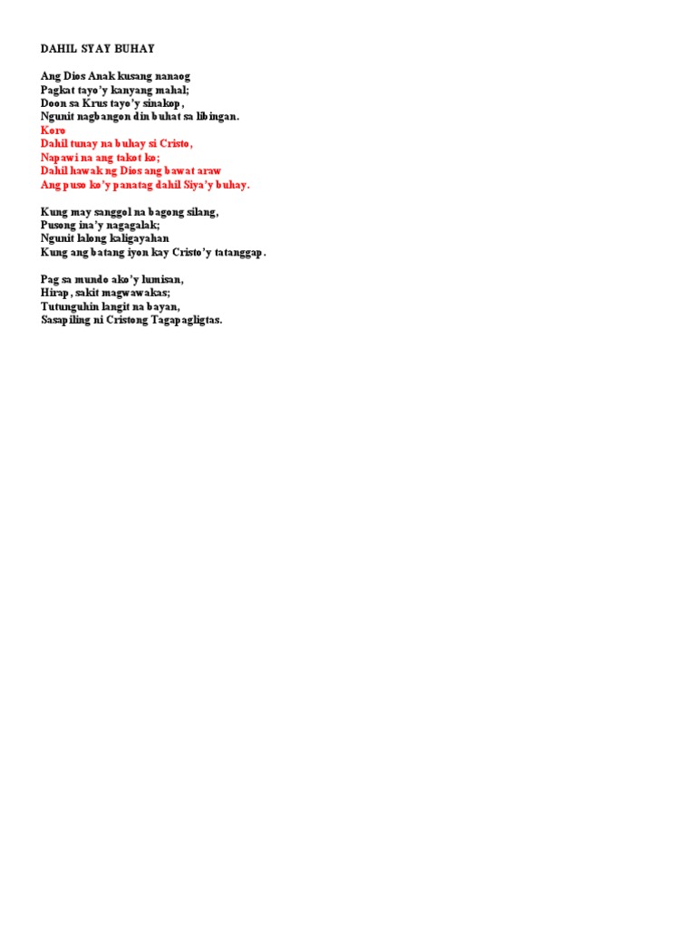 Dahil Syay Buhay - Because He Lives Tagalog | PDF