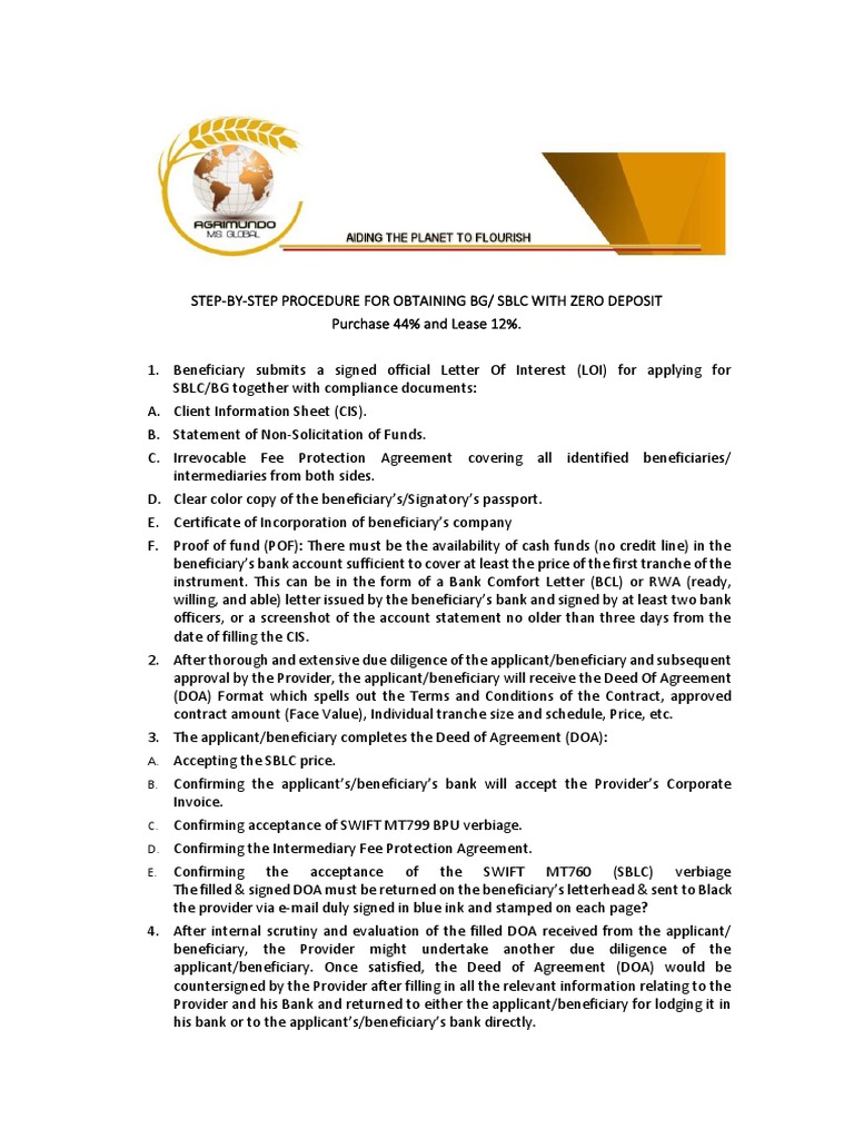 SBLC/BG Acquisition Process Guide | PDF | Letter Of Credit | Banks