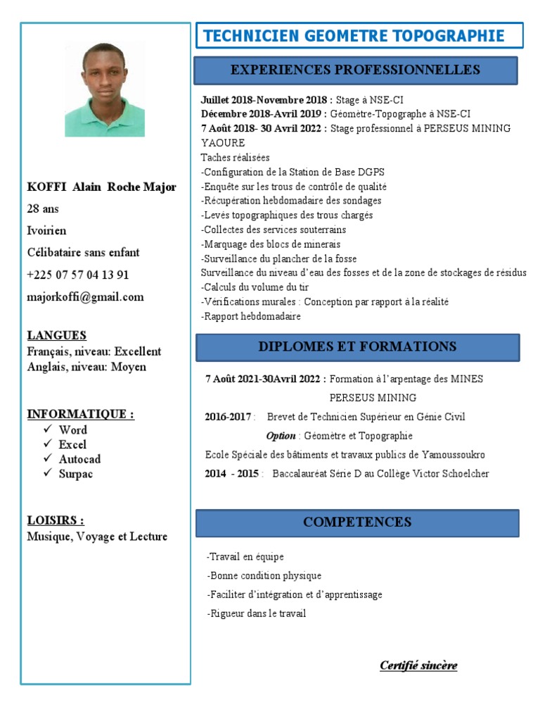 CV KOFFI Alain Roche Major | PDF