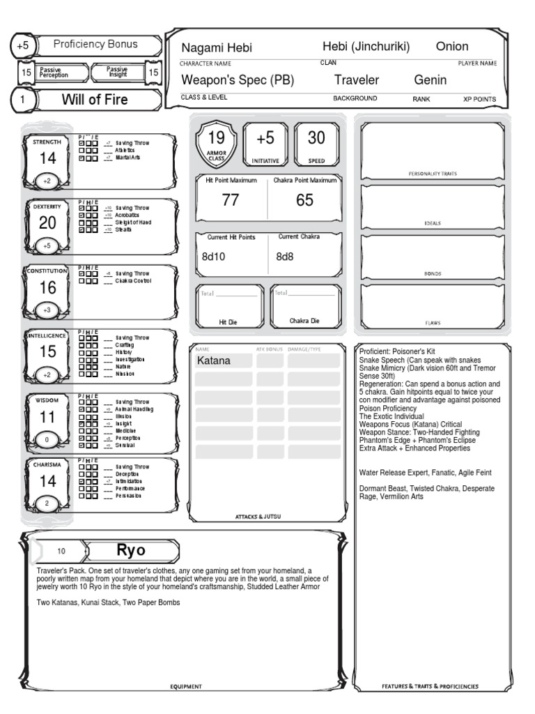 Jutsu Combat Reference Sheet Guide | PDF