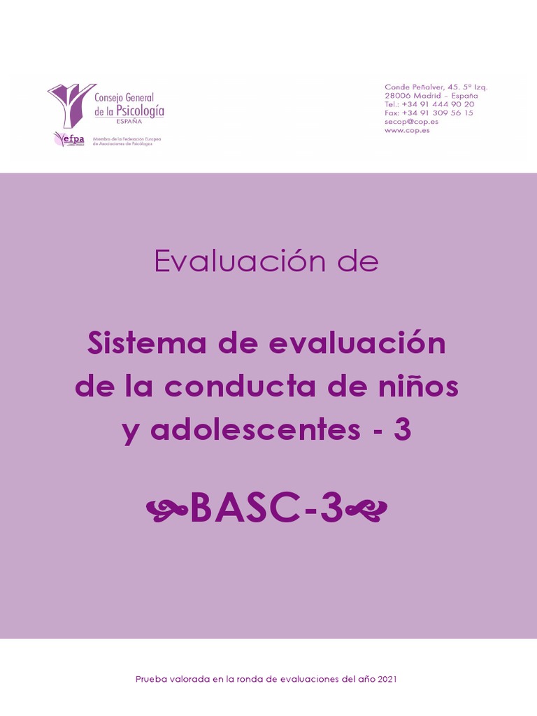 Evaluación BASC-3: Conducta Infantil y Adolescente | PDF | Validez ...