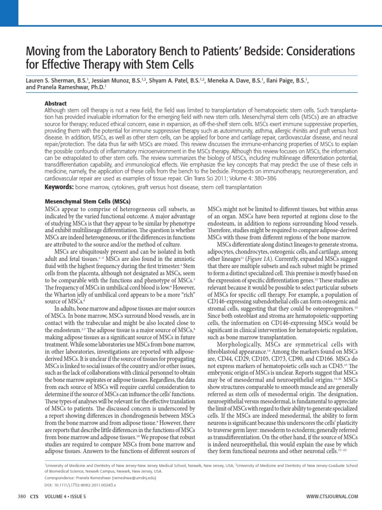 Moving From The Laboratory Bench To Patients Bedside Considerations For