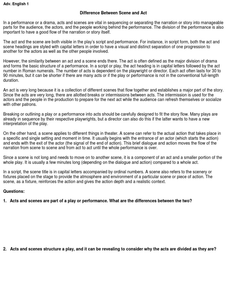 Difference Between Scene and Act PDF
