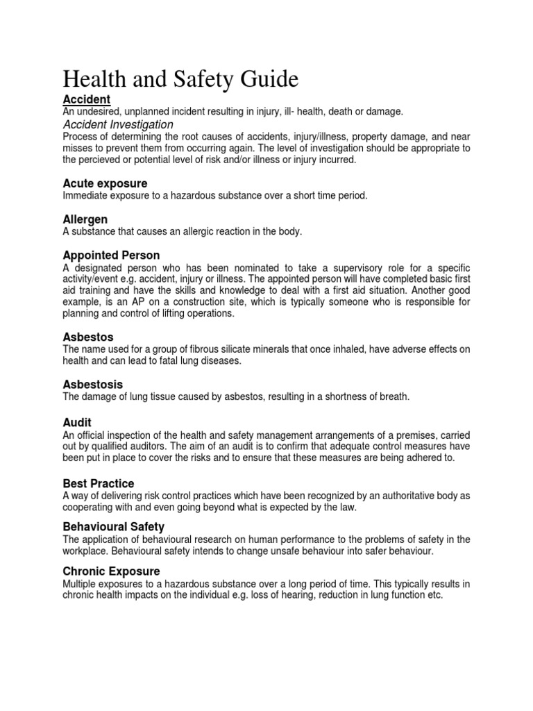 Health and Safety Guide | PDF | Occupational Safety And Health | Risk